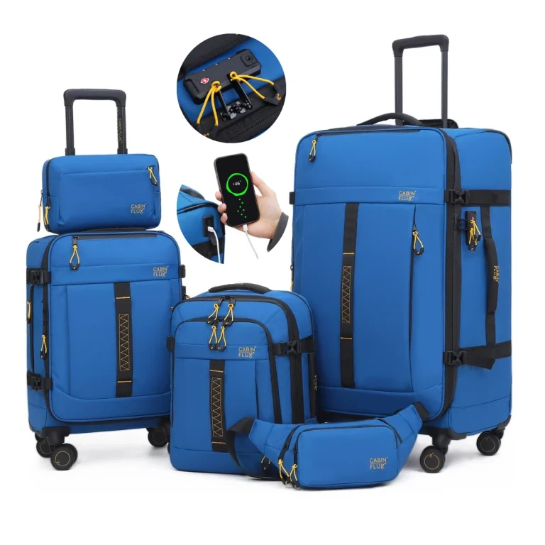 סט מזוודות פרקטי הכולל מזוודה גדולה 29 וטרולי 20 + תיק עלייה למטוס + פאוץ’ ותיק רחצה תואם מתנה – דגם Apex Ranger מבית CABIN FLUX